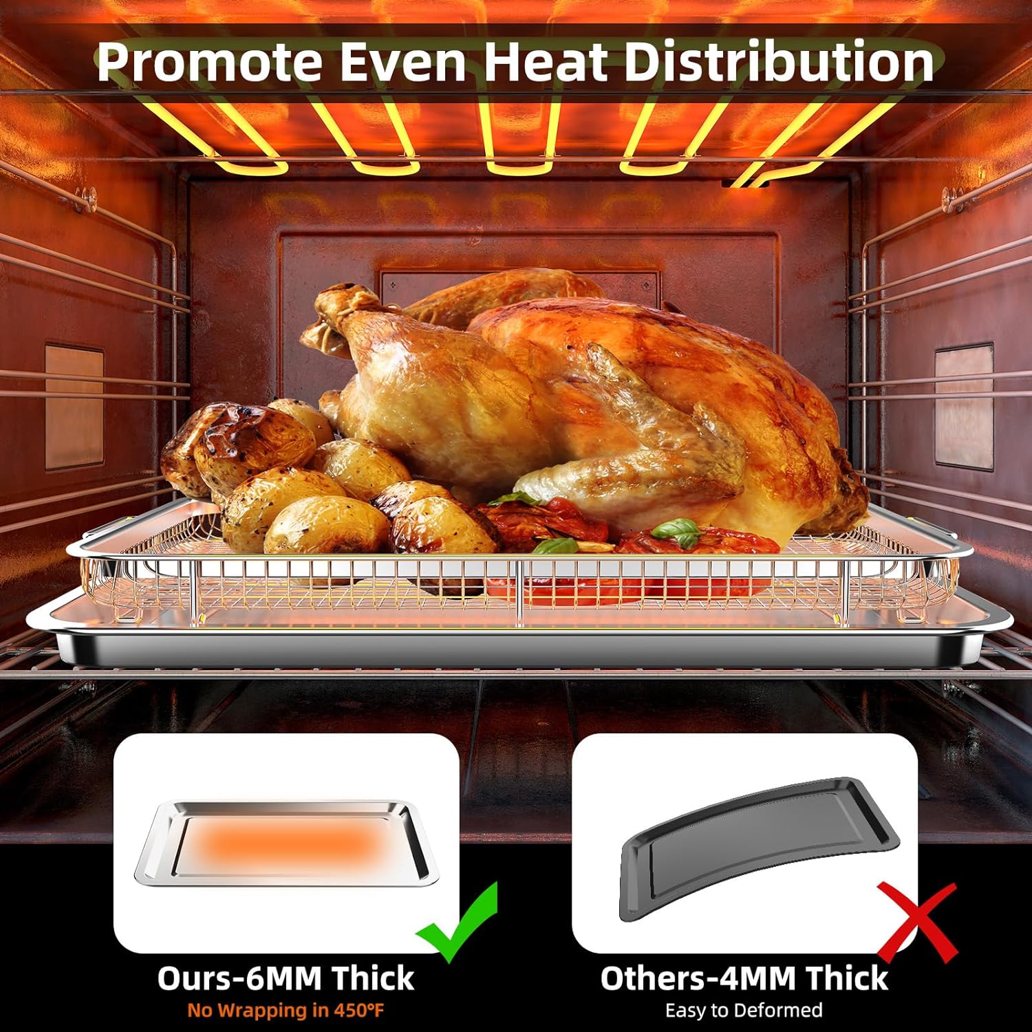 Air Fryer Basket for Oven, OPENICE 18.6" x 12.8" Air Fryer Basket and Tray Set, Extra Large Stainless Steel Air Fryer Pan Crisper Tray for Crisping Fried, Chicken, Bacon - Image 3