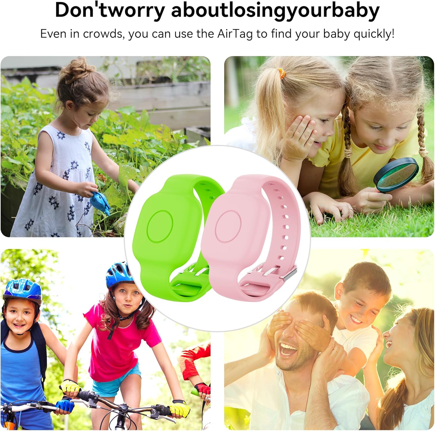 Waterproof Silicone Bracelet for Tile Mate 2024/2022, Hidden GPS Tracker Holder for Kids, Teens & Elderly, Adjustable Anti-Lost Wristband, Durable, Lightweight, Comfortable Fit – Pink/Green - Image 6