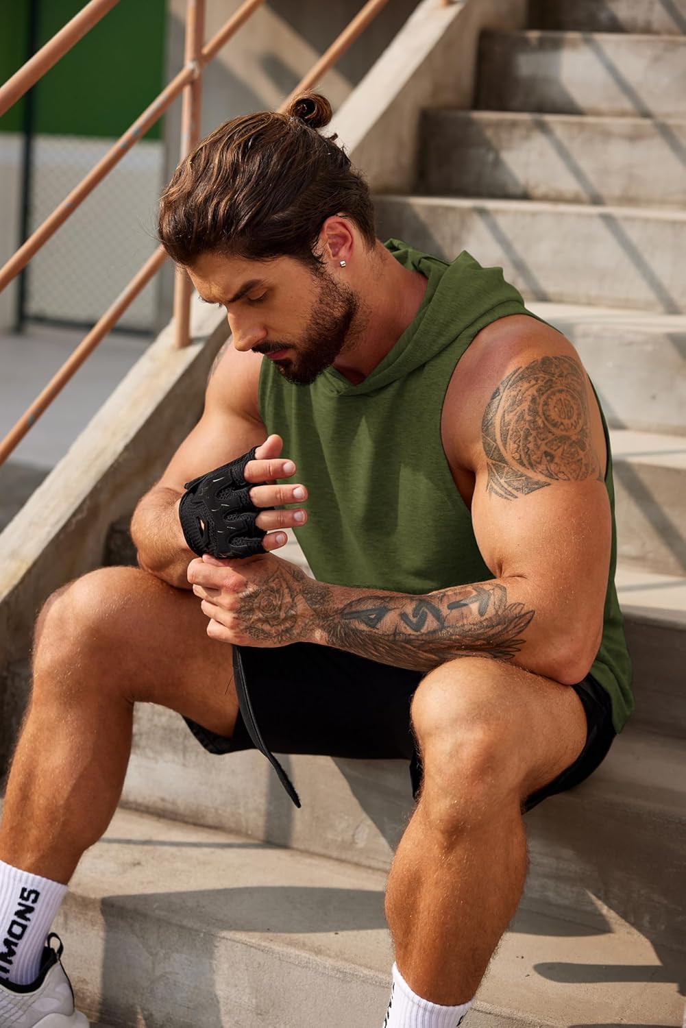 COOFANDY Men's 2 Pack Workout Hooded Tank Tops Bodybuilding Muscle Cut Off T Shirt Sleeveless Gym Hoodies - Image 4