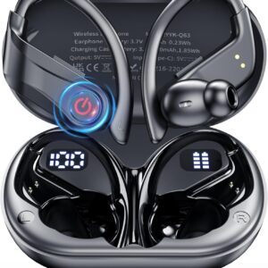 EUQQ True Wireless Earbuds, 2026 Sport Bluetooth 6.1 Headphones with Microphone 120H Playtime Dual LED Display Case, Noise Canceling Ear Buds with Easy Button Controls Sweat and Water Resistant Black