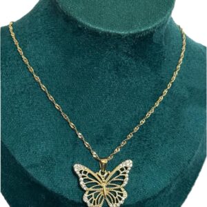 18K Yellow Gold Filled Butterfly Pendant Necklace with Cubic Zirconia for Women 18″ – Non Tarnish, Hypoallergenic, Dainty Everyday Necklace, Gift for Her, Waterproof Stainless Steel Jewelry