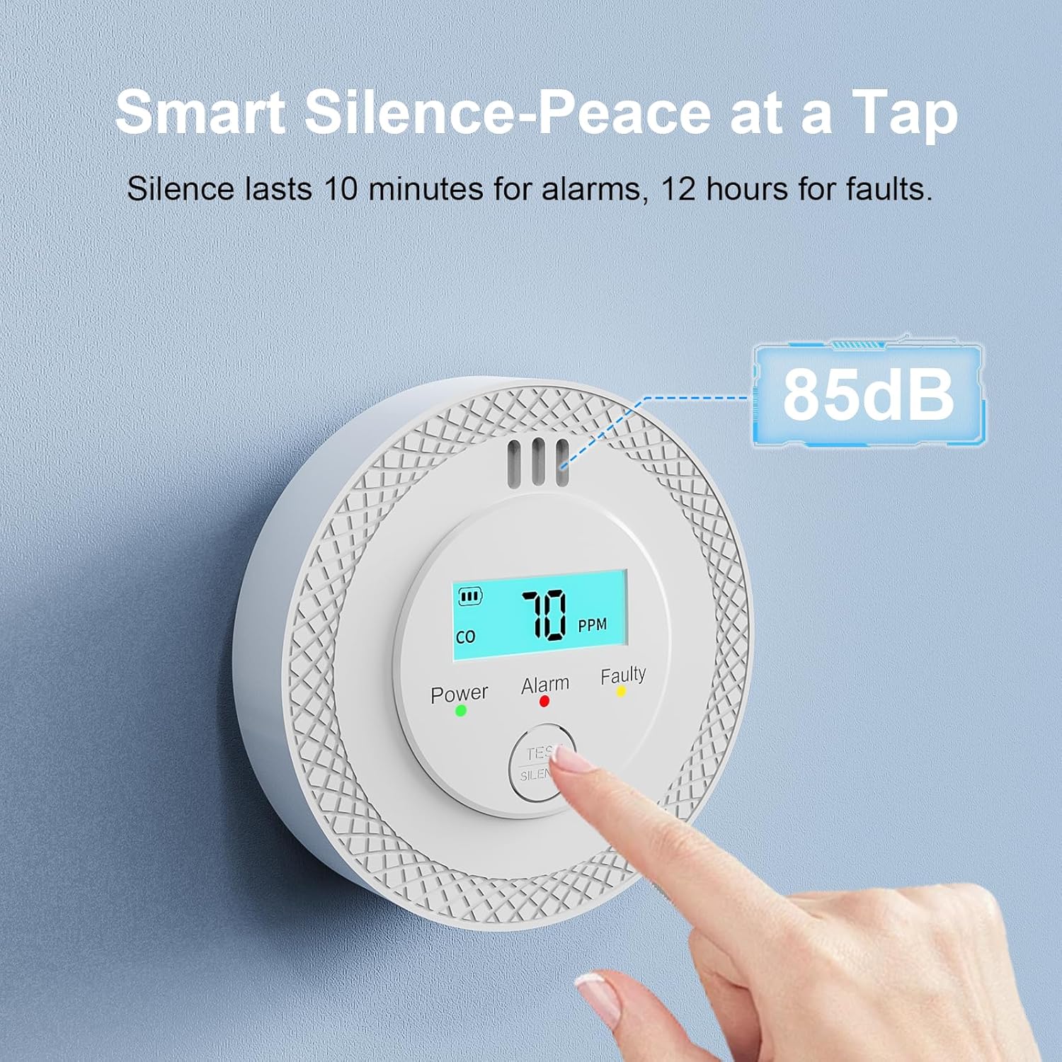 2 Pack Carbon Monoxide Detector Portable CO Detector Battery Powered (Not Included) Test-Mute Button Mini CO Alarm Detector with Digital LCD Display Sound and Light Warning for Travel Kitchen Bedroom - Image 8