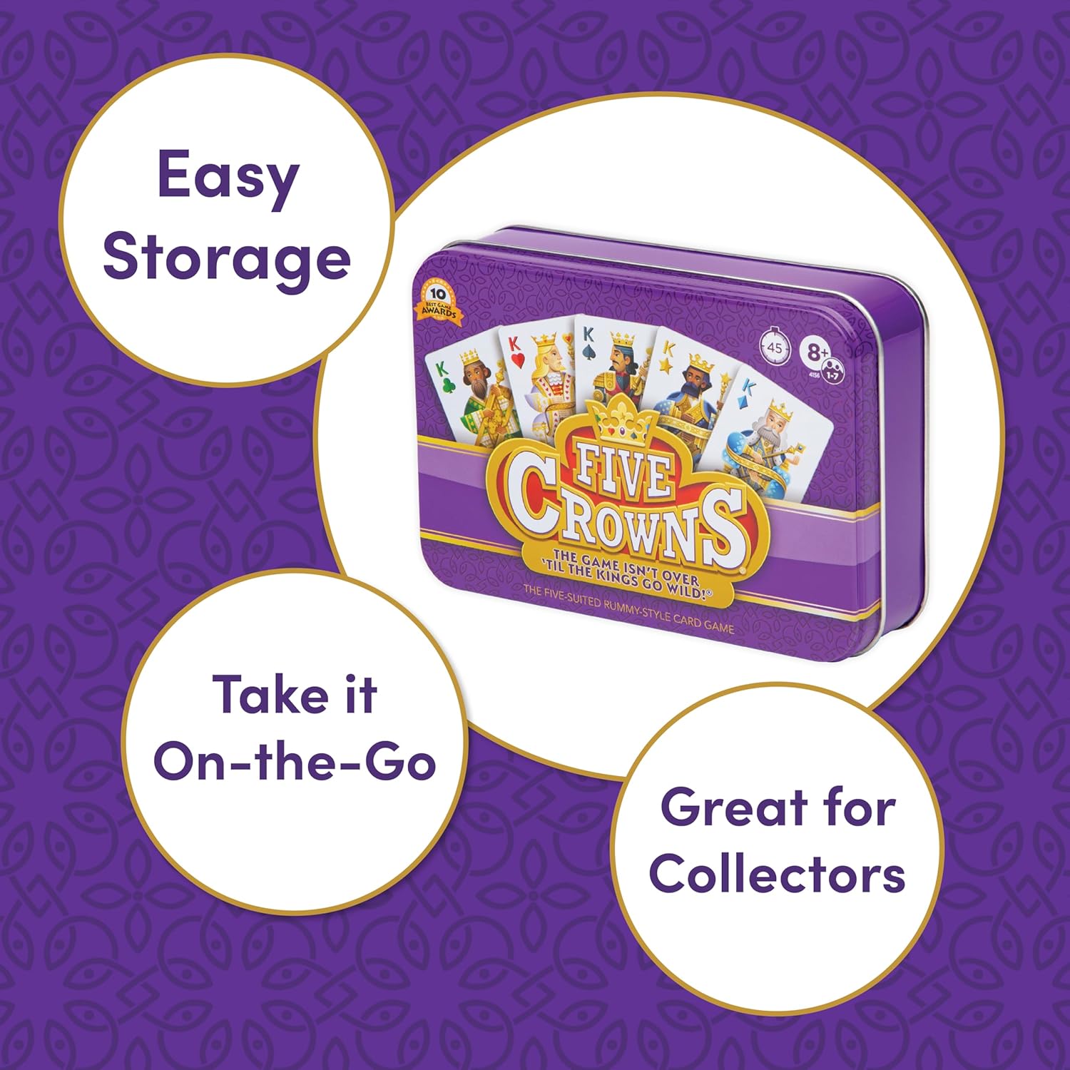 PlayMonster Five Crowns Collectible Tin – Card Game for Kids and Adults, Family Game Night, The Game isn’t Over Until the Kings Go Wild!, 5 Suited Rummy Style Card Game, 1-7 Players, Ages 8+ - Image 3