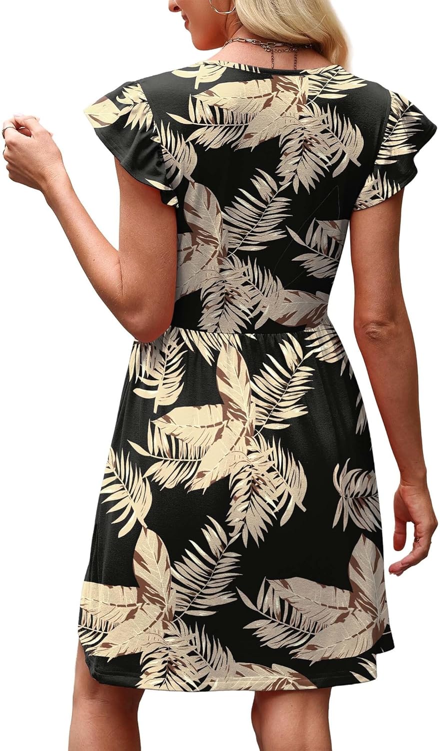 OFEEFAN Summer Dresses for Women Beach Vacation Clothes V Neck Ruffle Sleeve Babydoll Dress Elegant Classy Sundress - Image 5