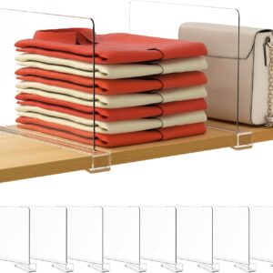 HBlife 8 Pack Clear Shelf Dividers, Vertical Purse Organizer for Closet Perfect for Sweater, Shirts, Handbags in Bedroom and Kitchen, Adjustable Acrylic Bookshelf for Organization
