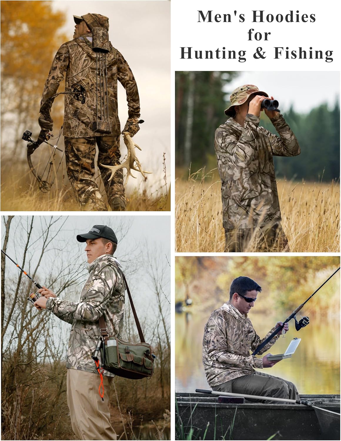 FISHEAL Men's Hunting Shirts with Mask - UPF 50+ Camo Long Sleeve Fishing Hoodie Shirt with Adjustable Drawstring - Image 5