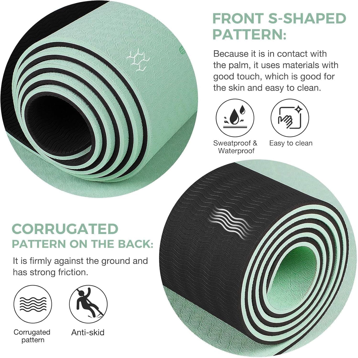 Yoga Mat Non Slip TPE Extra Wide Yoga Mat with Alignment Mark, 72"L x 32"W x 0.32"/0.24"Th (183cm x 80cm x 8mm/6mm), Anti-Tear Exercise Mat with Carrying Strap and Bag, Workout Mats for Yoga, Pilates - Image 4