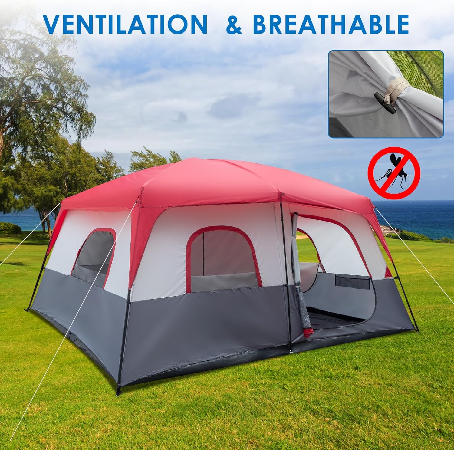 VINGLI 14 Person Tents for Camping 2 Room, Large Multi Room Family Tents for Car Camping & Outdoor Adventures - Image 3