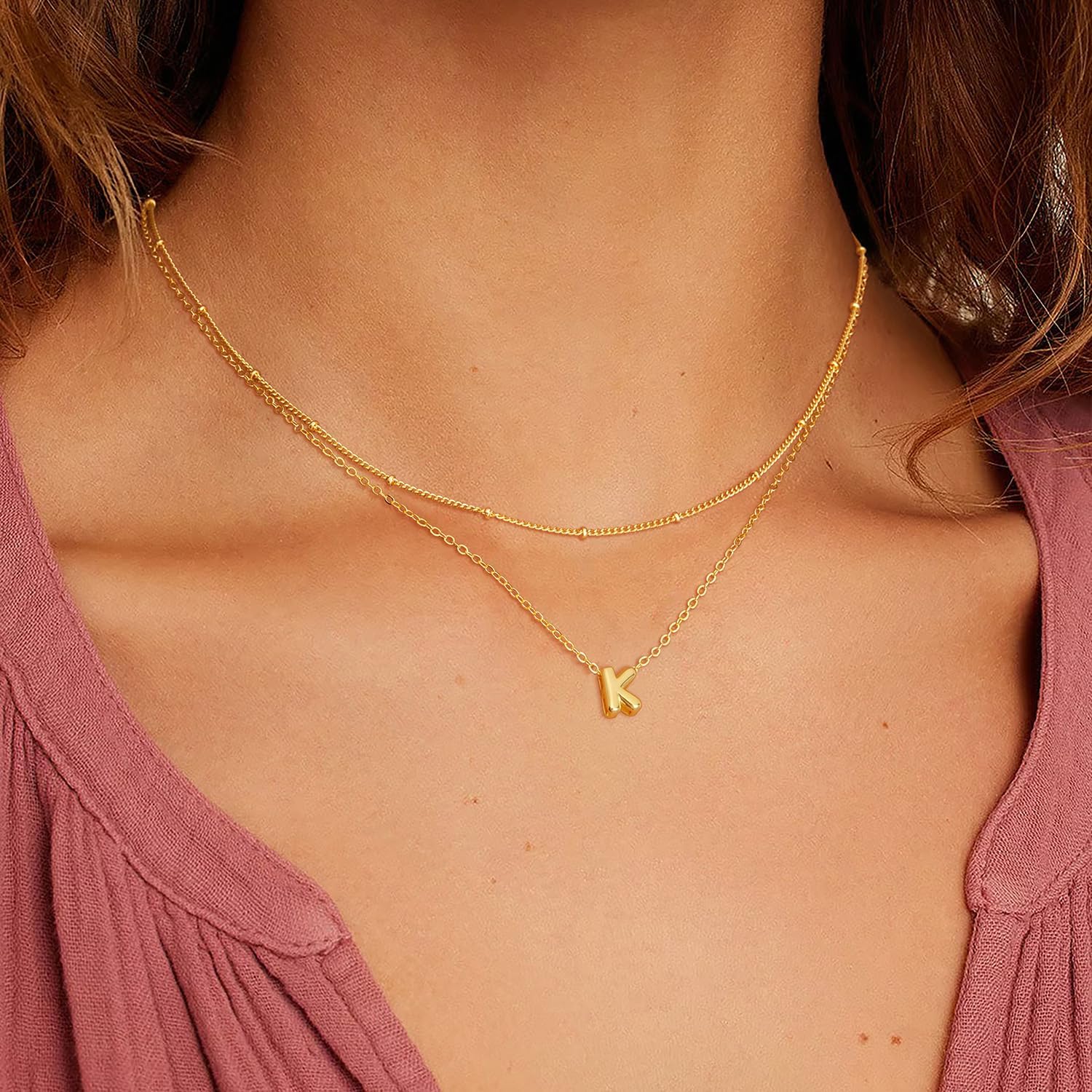 Valentines Day Gifts for Her - Bubble Letter Necklace Layered 14K Gold Plated Initial Necklaces for Women Dainty Cute Choker Pendant Stack Jewelry Fashion Accessories Teen Gift Trendy Stuff - Image 3