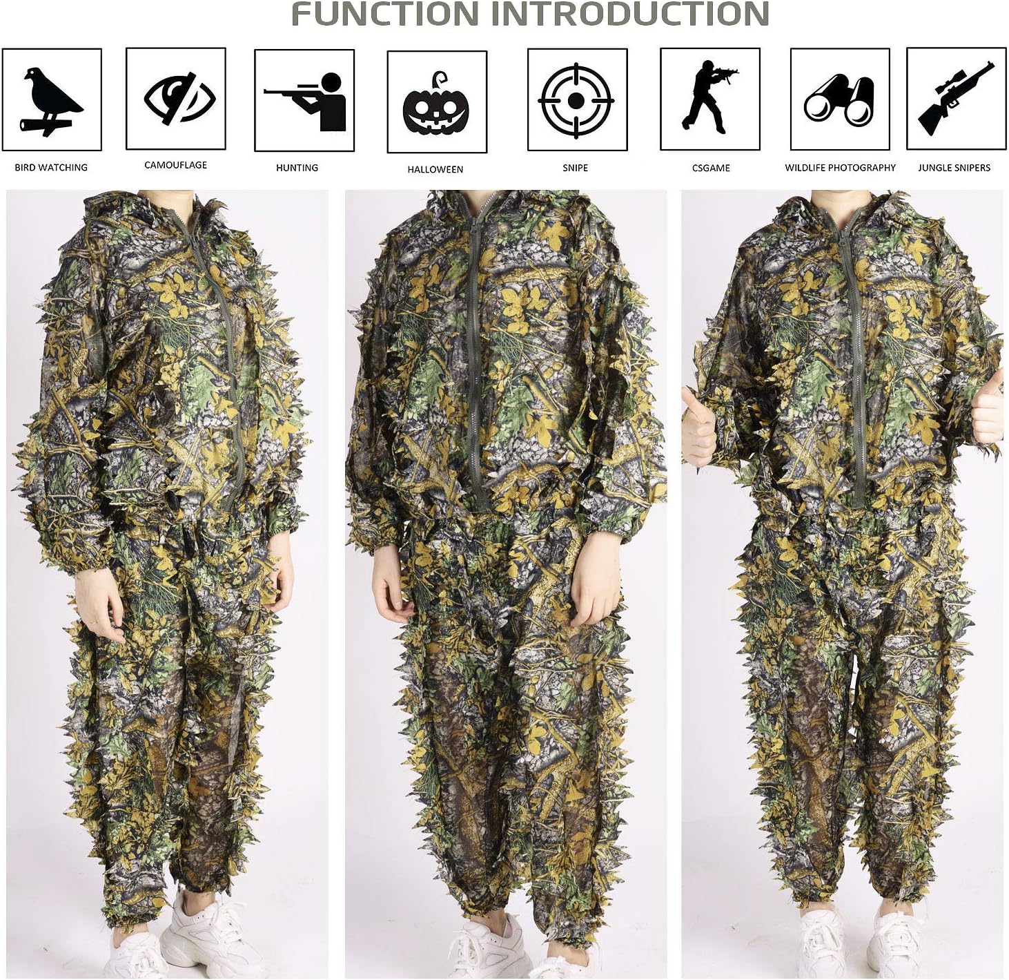 Ghillie Suit 3D Leafy Hunting Suits, Outdoor Hooded Camouflage Clothing for Man, Gilly Camo Suit with Jacket & Pants - Image 6
