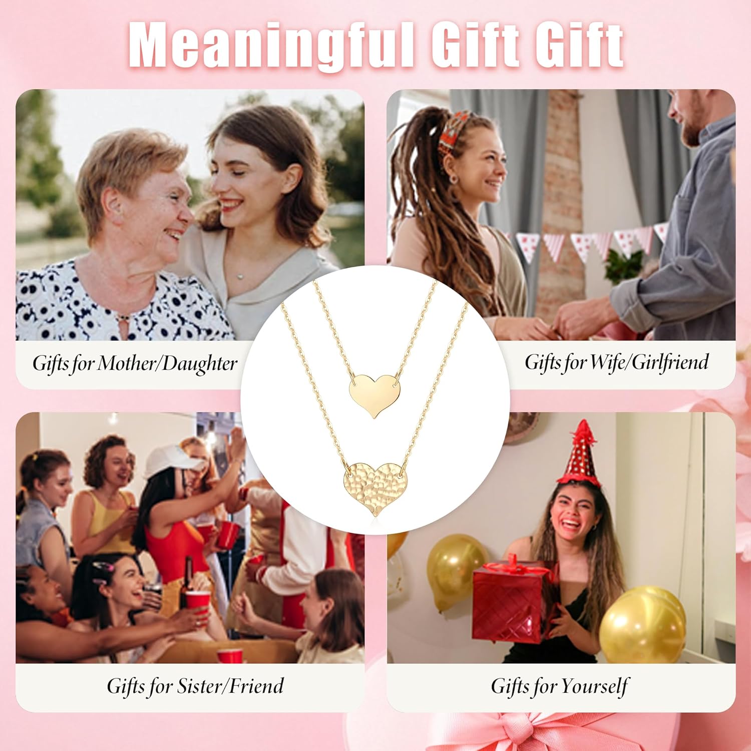 MEVECCO Layered Heart Necklace Pendant Handmade 18k Gold Plated Dainty Gold Choker Arrow Bar Layering Long Necklace for Women - Image 7