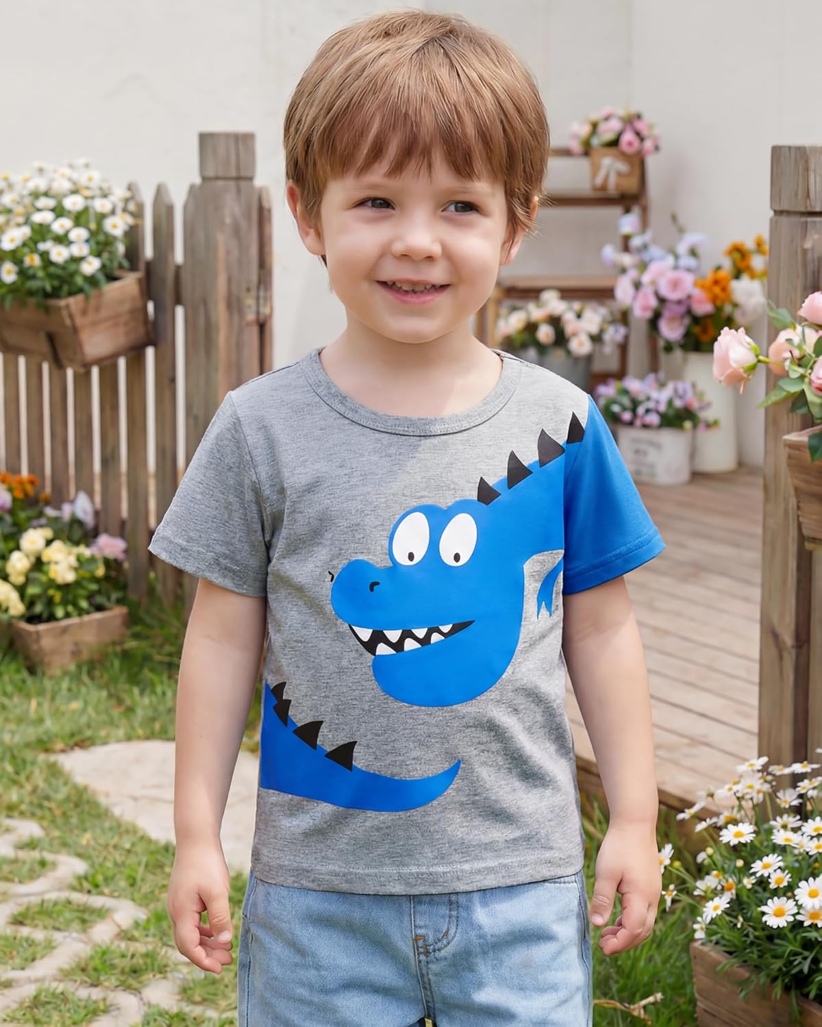 Jecson Toddler Boy Shirts Summer Short Sleeve T-Shirts Cotton Casual Graphic Crewneck Top Tees 4-Pack for 2-5 Years - Image 5