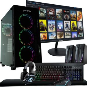 Periphio Terra Gaming PC, AMD Ryzen 5 5600GT up to 4.6GHz with Radeon Vega 7 Graphics, 16GB RAM, 1TBNVMe SSD, WiFi, Windows 11 Home, Black, 1080p Gaming Computer – Full RGB Gamer Bundle, 24″ Monitor