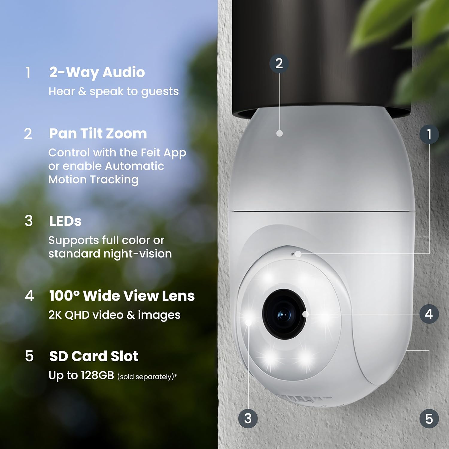 Feit Electric Smart Security Camera Bulb, 2K QHD Resolution, 2-Way Audio, Human Tracking, 350° Pan, Night Vision, Motion Alerts, E26 Base, Alexa/Google Assistant Compatible, CAM/PAN/WIFI/E26/2K - Image 4