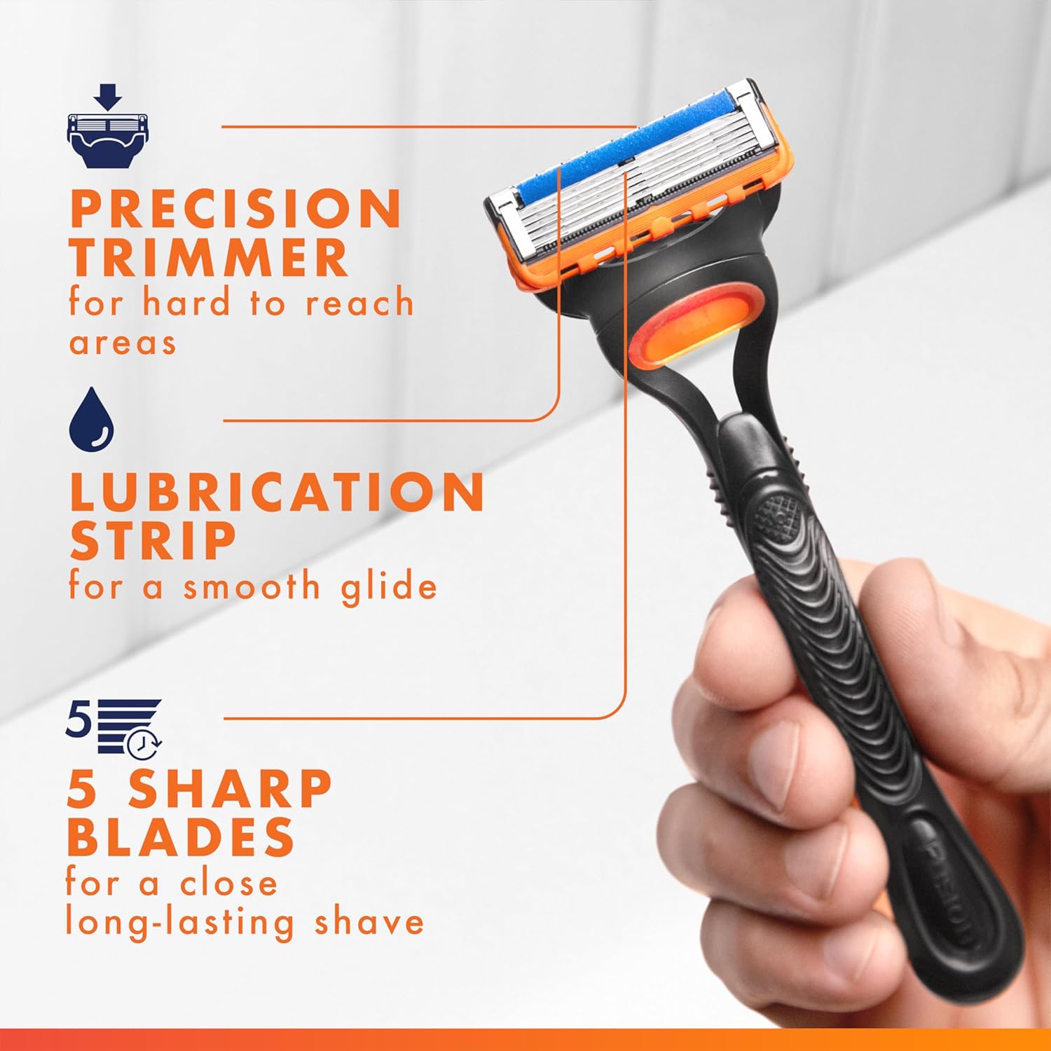 Gillette Fusion5 Razors for Men, 1 Razor, 4 Blade Refills, Lubrastrip for a More Comfortable Shave - Image 2