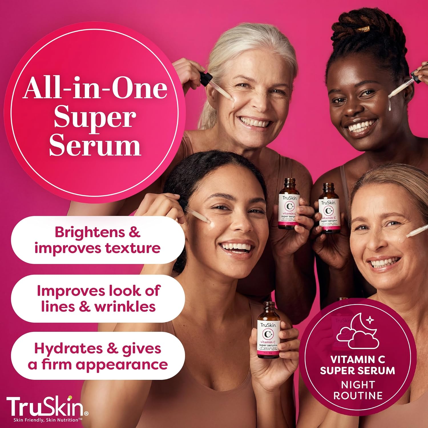 TruSkin Vitamin C Super Serum for Face - Five Skin Benefits in One Serum with Vitamin C, Retinol, Niacinamide, Hyaluronic Acid & Squalane - Brighten, Firm & Smooth the Look of Skin - 1 fl oz - Image 3