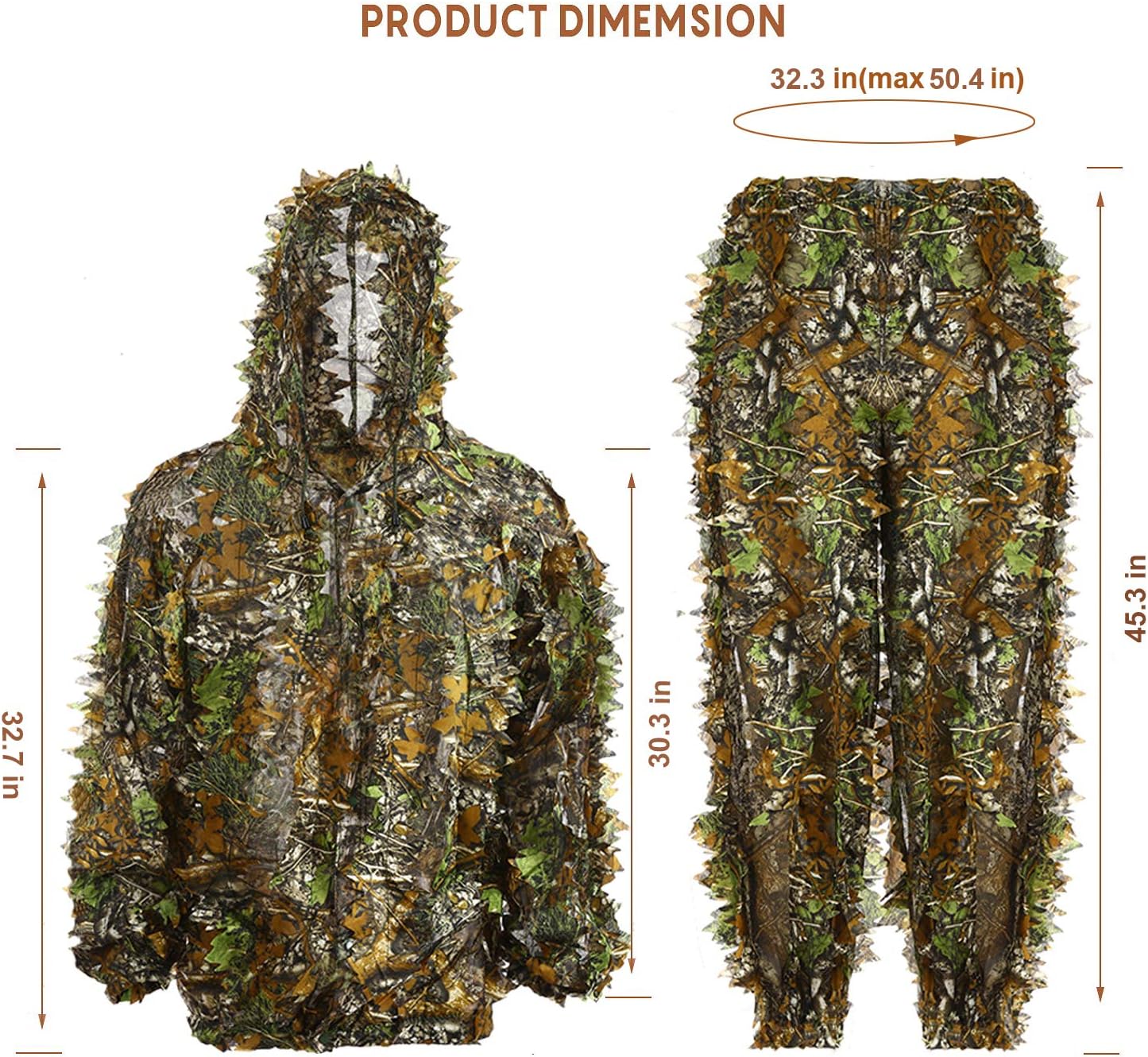Ghillie Suit 3D Leafy Hunting Suits, Outdoor Hooded Camouflage Clothing for Man, Gilly Camo Suit with Jacket & Pants - Image 3