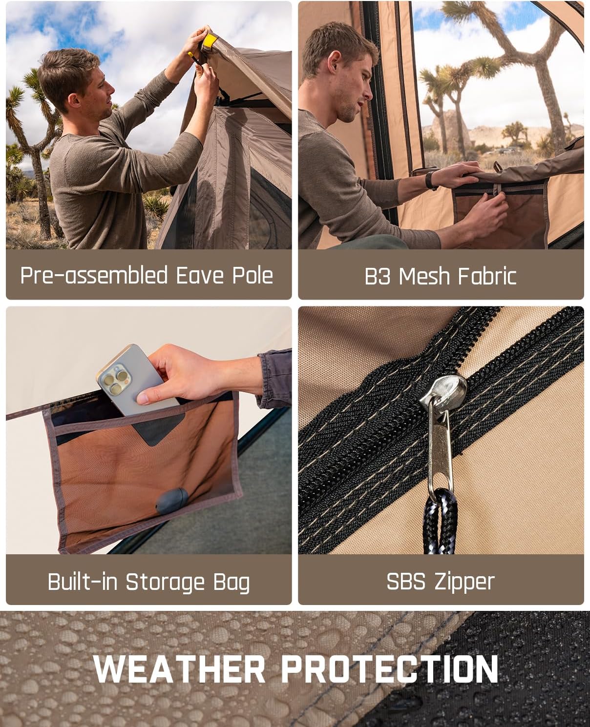 FanttikOutdoor Alpha C4 Ultra Camping Tent 4 Person Pop Up Instant Cabin Setup in 60 Seconds Portable Hub Tent with Rainfly & Windproof for Outdoor Camping & Overlanding - Image 5