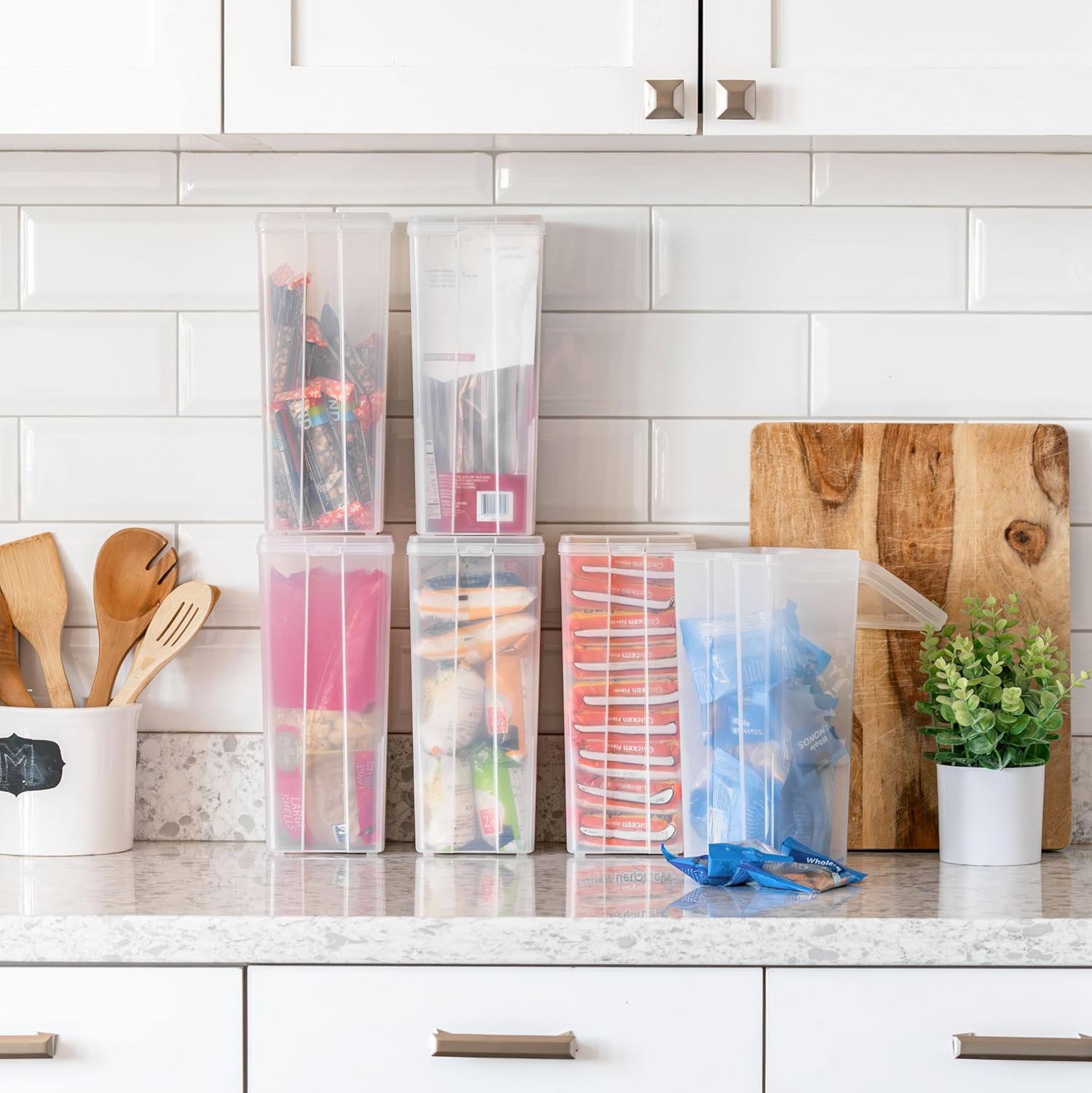 IRIS USA Vertical Plastic Flip Top Storage Containers Bins with Lids for Pantry, Home, Office, Organization, Large, Stackable Hinged Organizer with Latches, Clear, 6 Pack - Image 3