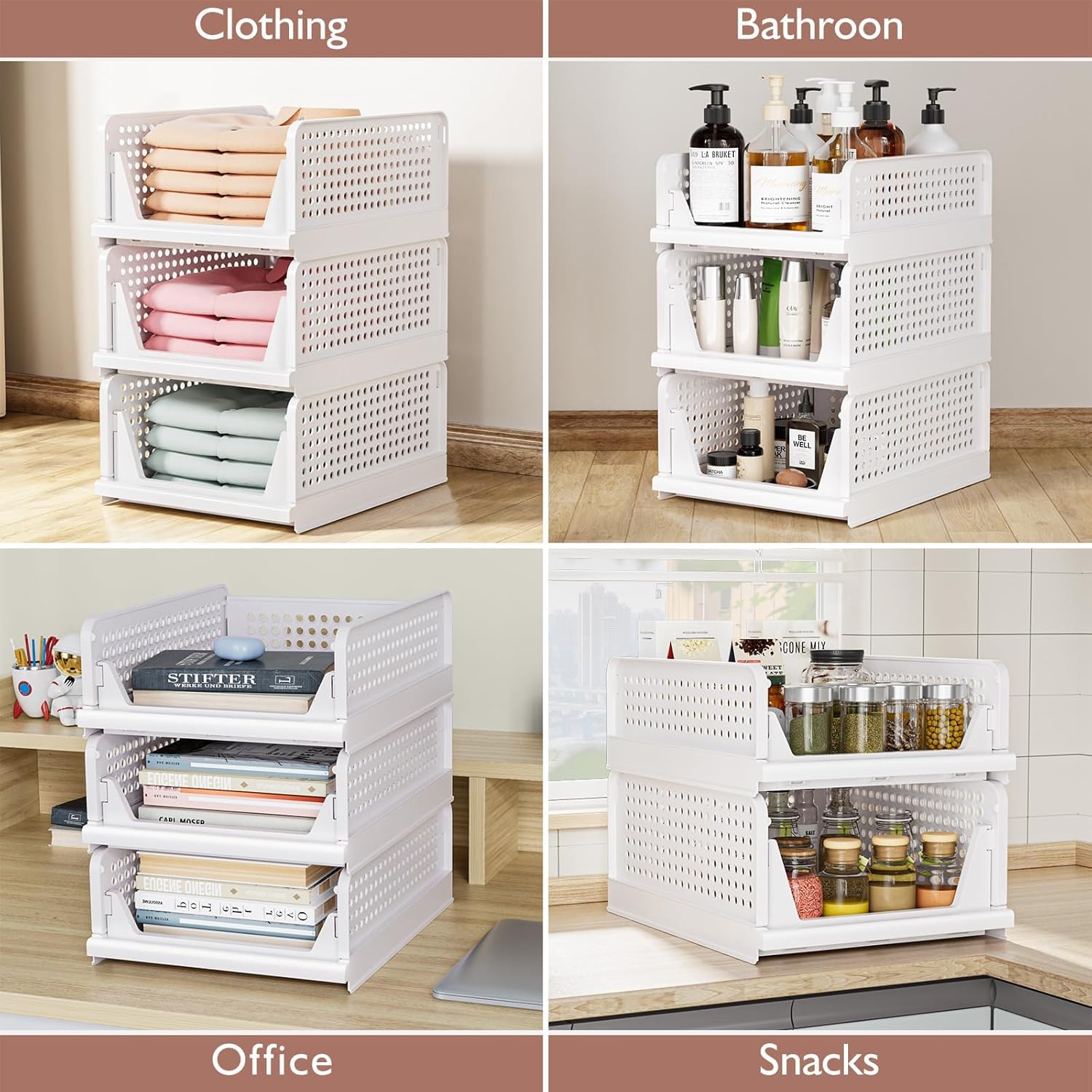 CTSNSLH 5 Pack Closet Organizers Storage Box, Closet Storage Stackable Storage Bins, Plastic Drawer Basket for Wardrobe Cupboard Kitchen Bathroom Office, White - Image 5