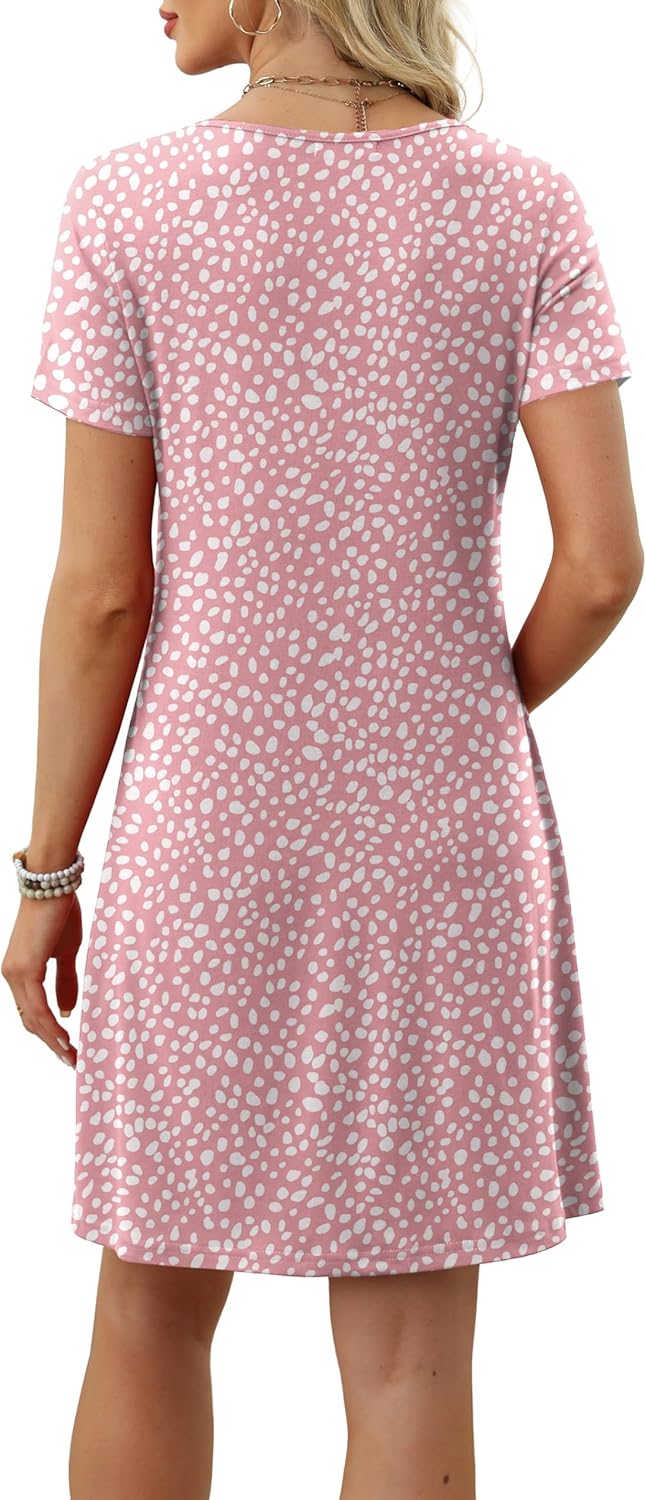 OFEEFAN Summer Dresses for Women 2026 Loose U Neck Short Sleeve Casual Beach Vacation Tshirt Dress Sundresses with Pockets - Image 4