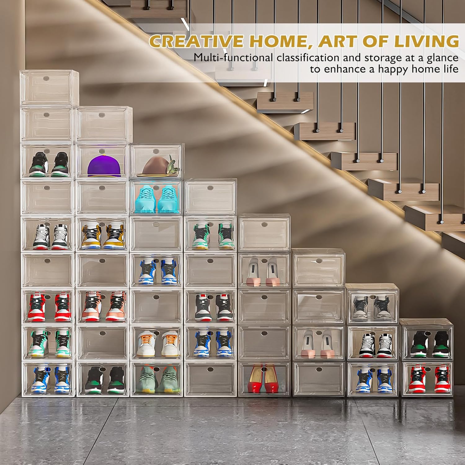 7 code Large Clear Shoe Boxes Organizer【Thicker Material】 Stronger Shoe Box with Magnetic Door, Stackable Shoe Storage Box for Closet, Foldable Space-Saving Storage Bins Shoe Cabinet, White 9 Pack - Image 2