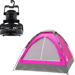 Wakeman Tents 2-Person Tent with Removable Rain Fly and Carry Bag – Comes with Camping Lantern with Fan – Weather-Resistant Camping Accessories by Wakeman