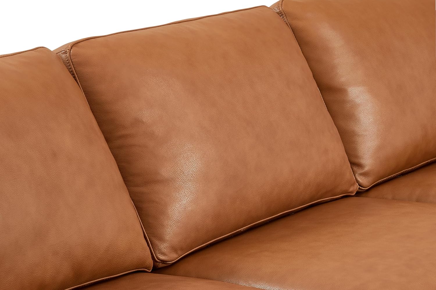 Valencia Grosseto 87” Cognac Tan Brown 3 Seater Full Leather Sofa | Mid Century Italian Nappa Leather Couch for Living Room Furniture | Double Stitched Seams, Removable Cushions - Image 6