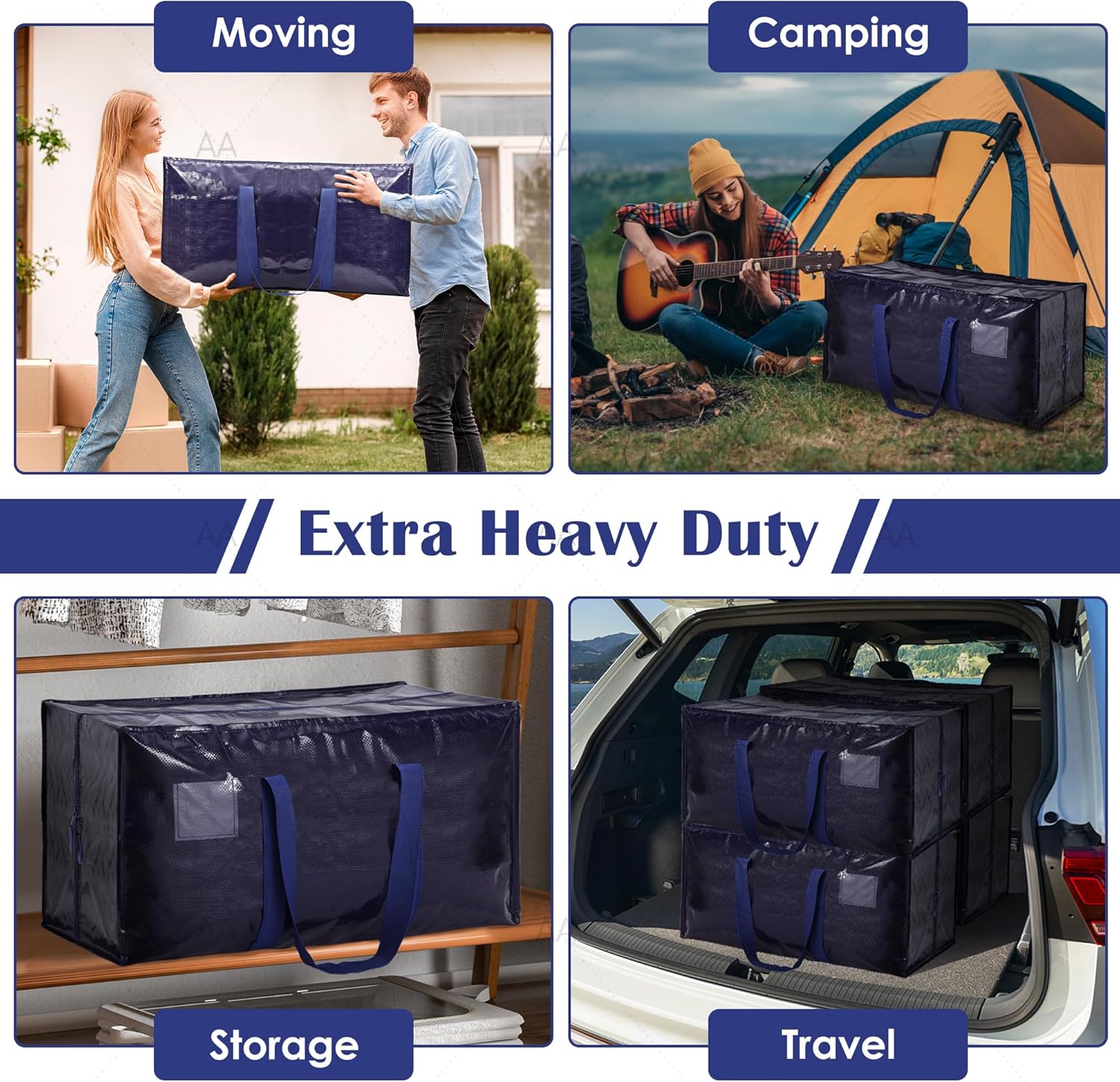 6 Pack Extra Large Heavy Duty Moving Bags with Reinforced Zipper & Wide Handles, Moisture-Resistant Storage Bins Packing Cubes for Clothes, College Dorm, Travel, and Home Organization, Dark Blue - Image 7