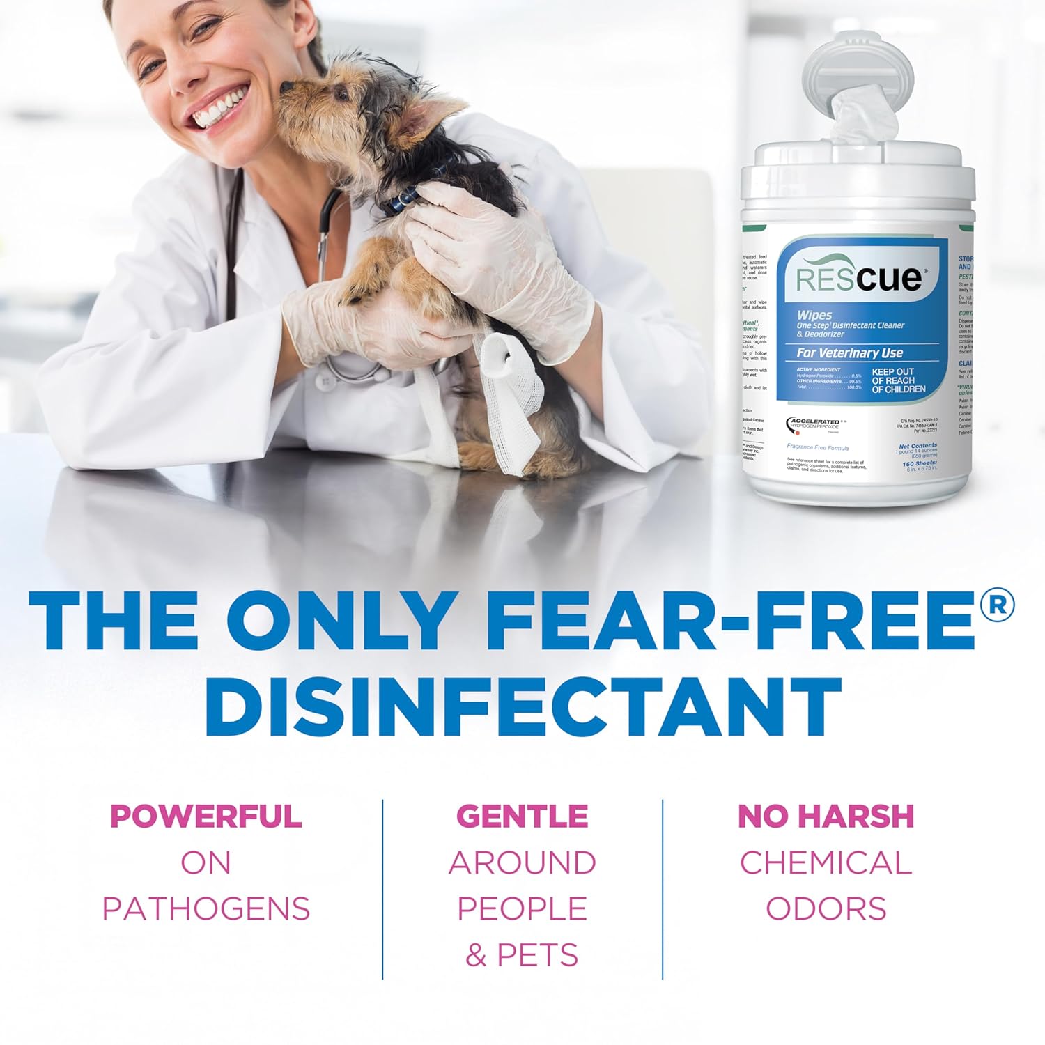 REScue One-Step Disinfectant Cleaner & Deodorizer Wipes for Vet Use – Cleaner for Kennels, Litter Boxes, Vet Offices, Pet Grooming Surfaces, Pet Items – Wipes Canister, 160-Count (Pack of 1) - Image 3