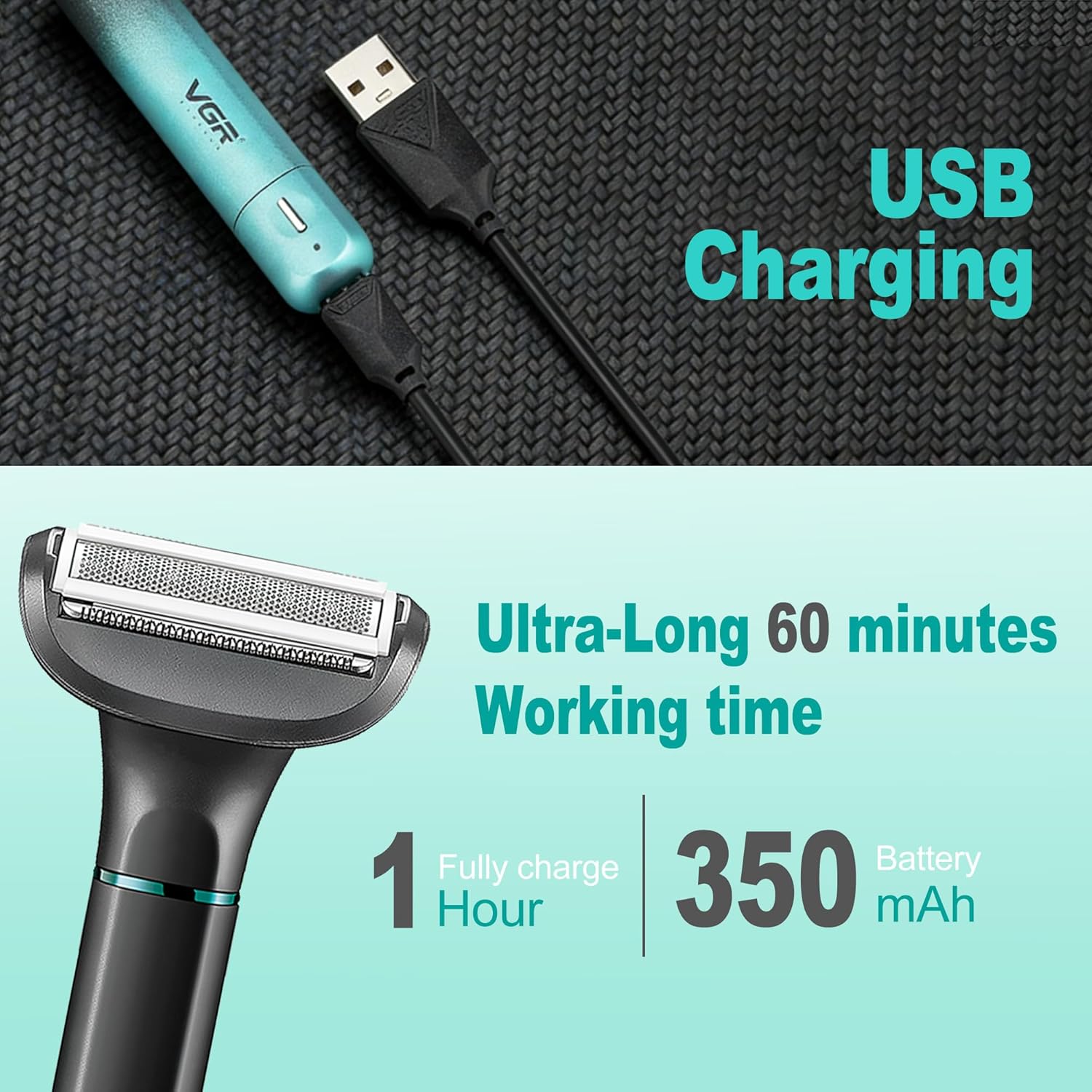 VGR 625 Body Hair Trimmer for Men,3-in-1 Versatile Electric Trimmer for Body/Eyebrow/Beard/Nose/Ear Hair,USB Rechargeable Mens Grooming Kits, IPX5 Waterproof Mens Shaver Portable Travel Set - Image 5