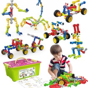 Stem Building Toys for 3 4 5 6 7 8 Year Old Boys Girls Kids,180 Pieces Building Blocks Educational Learning Toys with Large Storage Box,Ideal Christmas Birthday Gifts