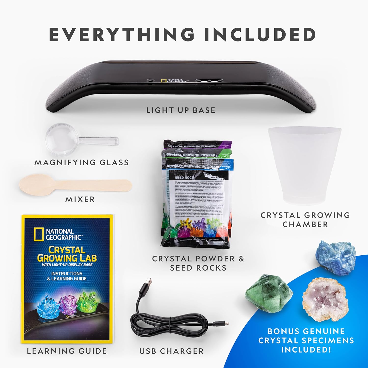 National Geographic Crystal Growing Kit - 3 Vibrant Colored Crystals to Grow with Light-Up Display Stand, Science Toy for Girls and Boys Ages 8-12, Includes 3 Gems, Cool STEM Gift (Amazon Exclusive) - Image 5