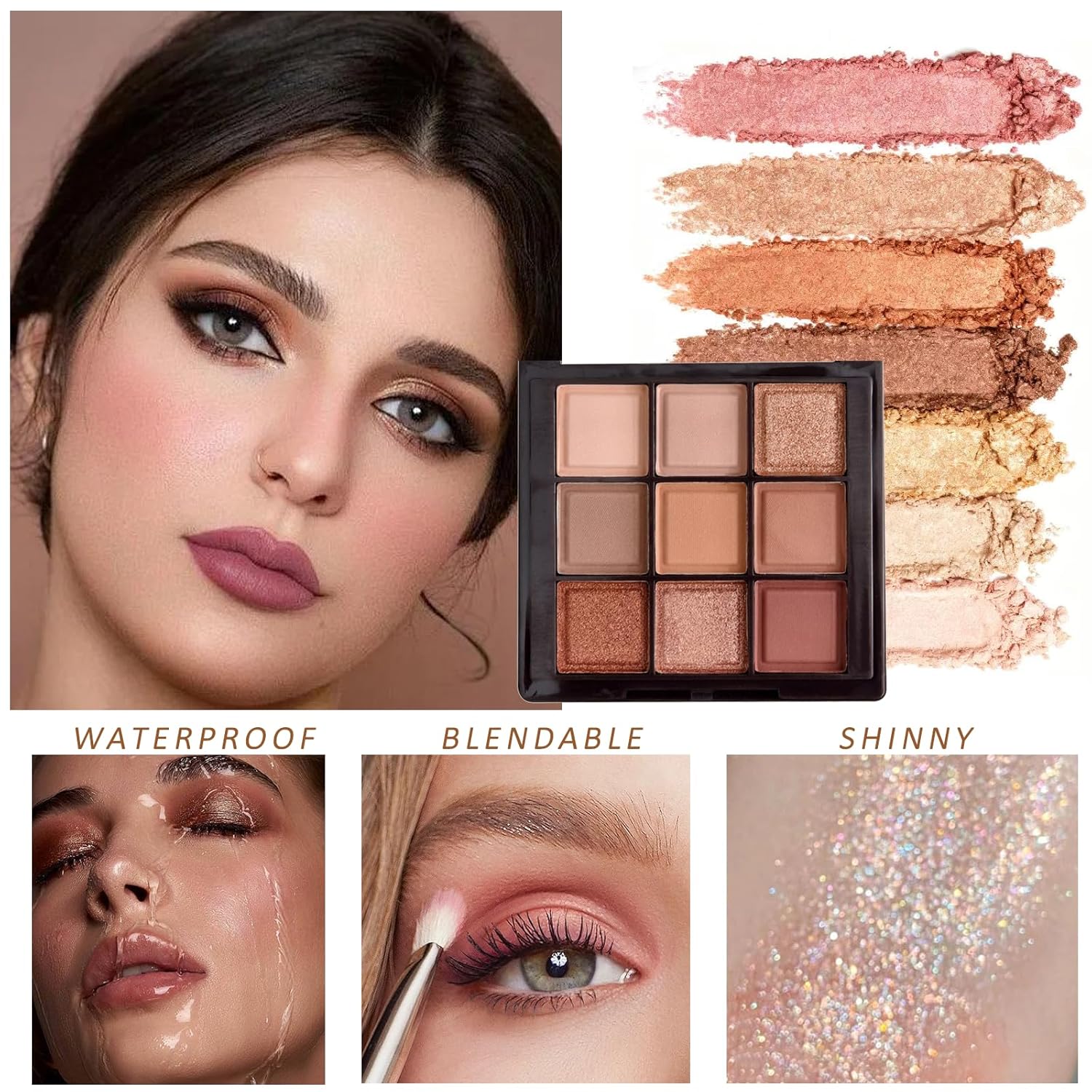 K'APEINE Eyeshadow Palette 9-Colors Nude Eye Shadow Palette Natural Brown Makeup Kit Warm-Toned Highly Pigmented Eyeshadow for Eyes Long Lasting Naturing-Looking for Women-Chocolate - Image 4