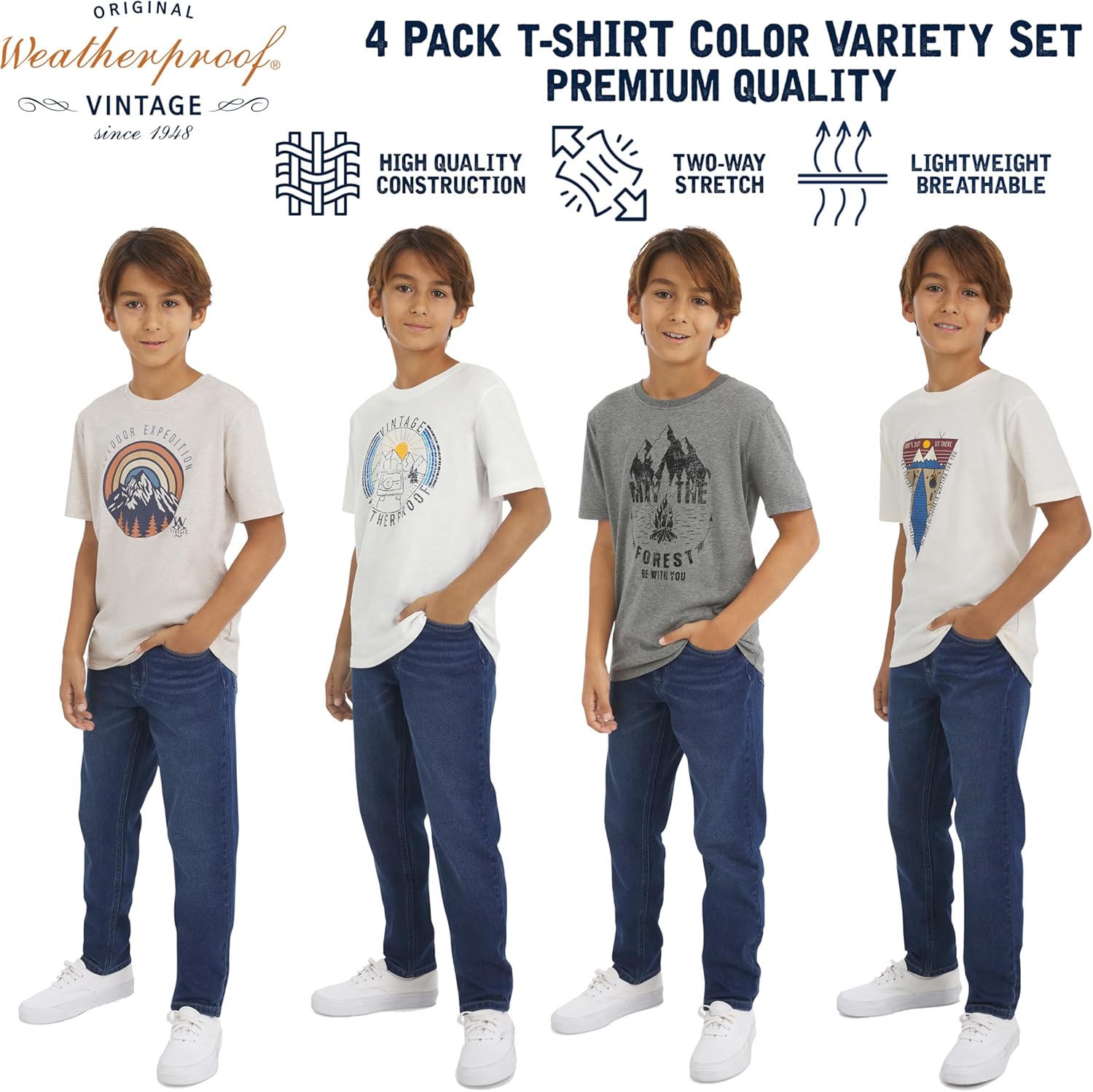 Weatherproof Vintage Boys' 4 Pack Variety Super Soft Stretchable Tee Short Sleeve Graphic T-Shirt - Image 3