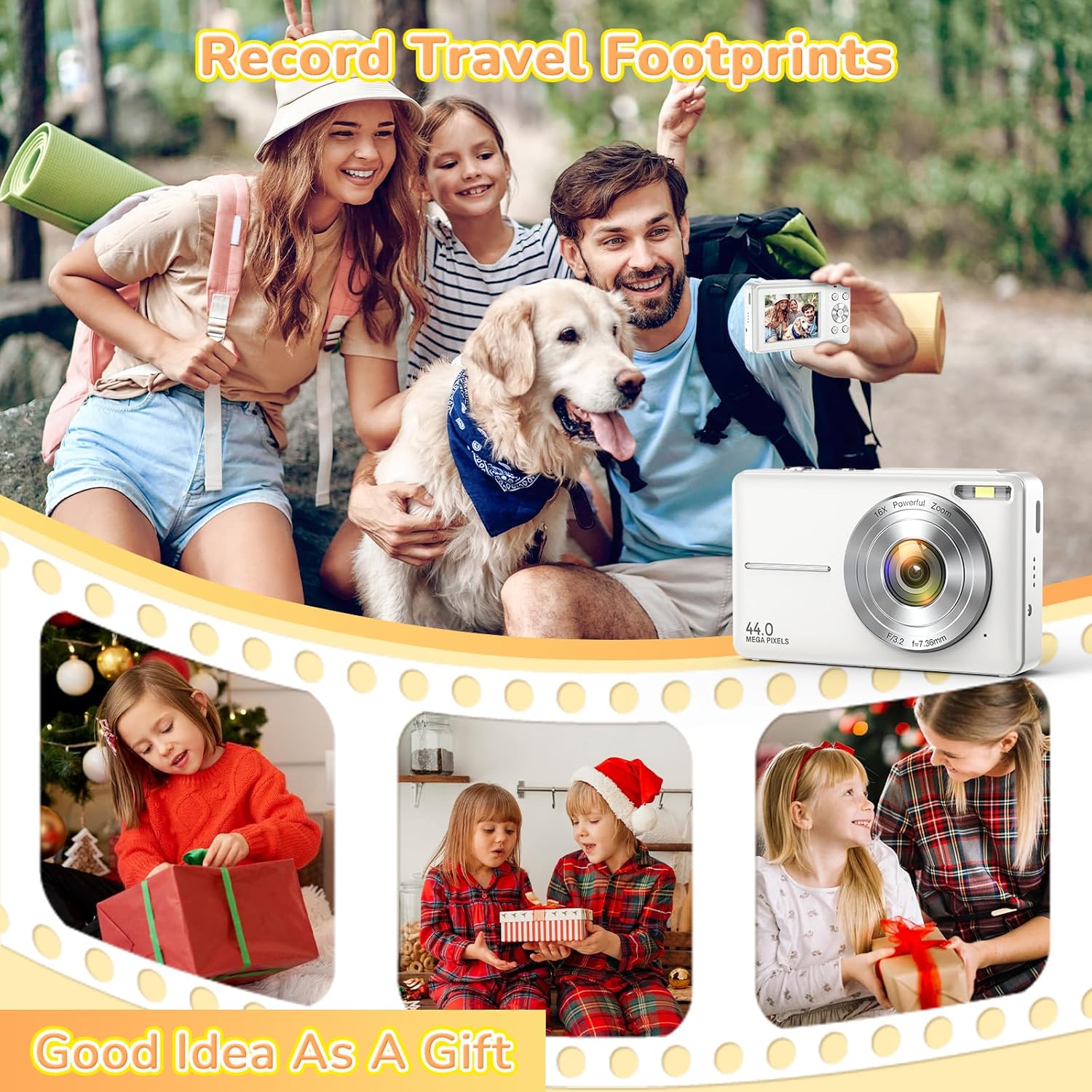 Digital Camera, Jukanur Upgraded Camera for Kids with 32GB Card, 16X Zoom, Point and Shoot Digital Camera with Anti-Shake, Timestamp, Flashlight, Portable Travel Camera for Teens Girls,Boys, White - Image 5