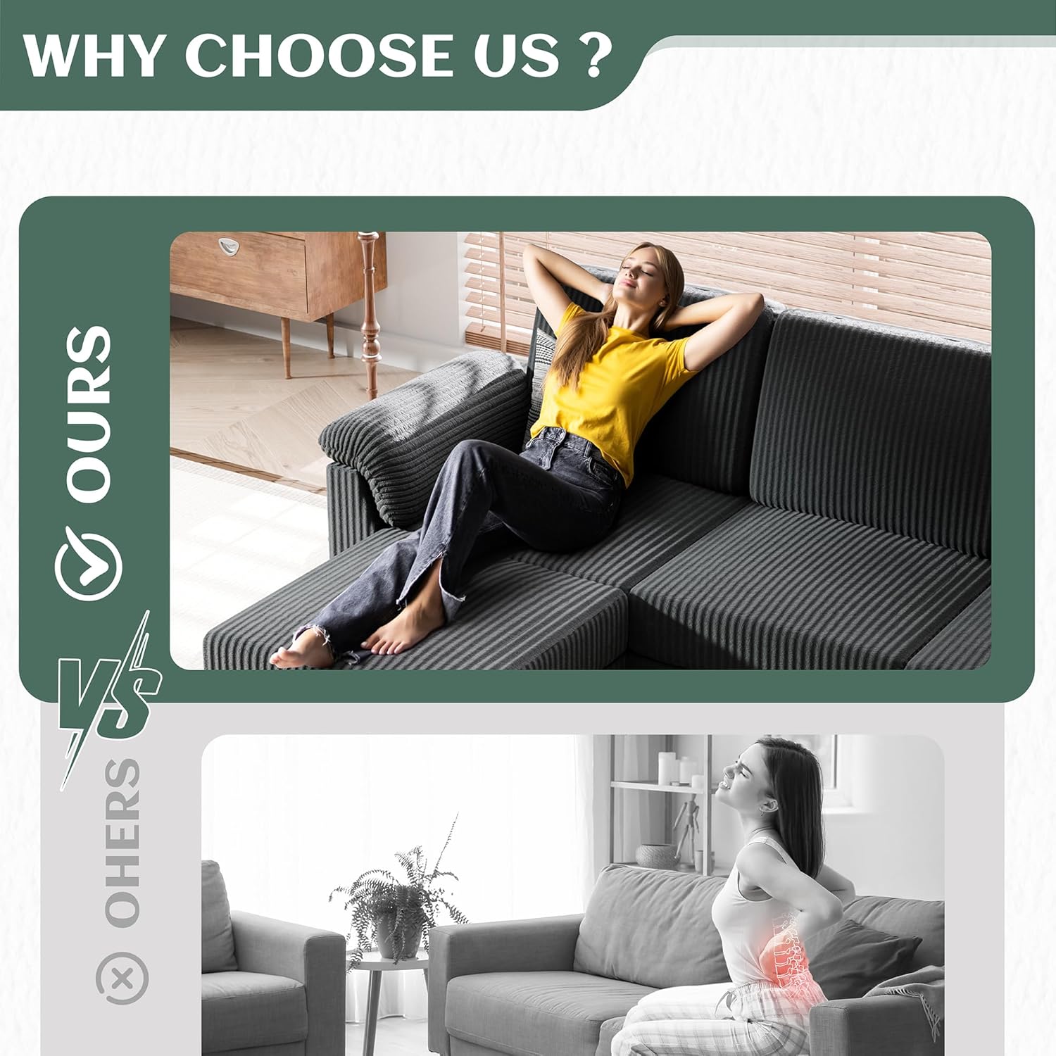 Vongrasig Convertible Sectional Sofa Couch, 3 Seat L Shaped Sofa with Removable Pillows Soft Corduroy Fabric Small Couch Mid Century for Living Room, Apartment and Office (Gray) - Image 6