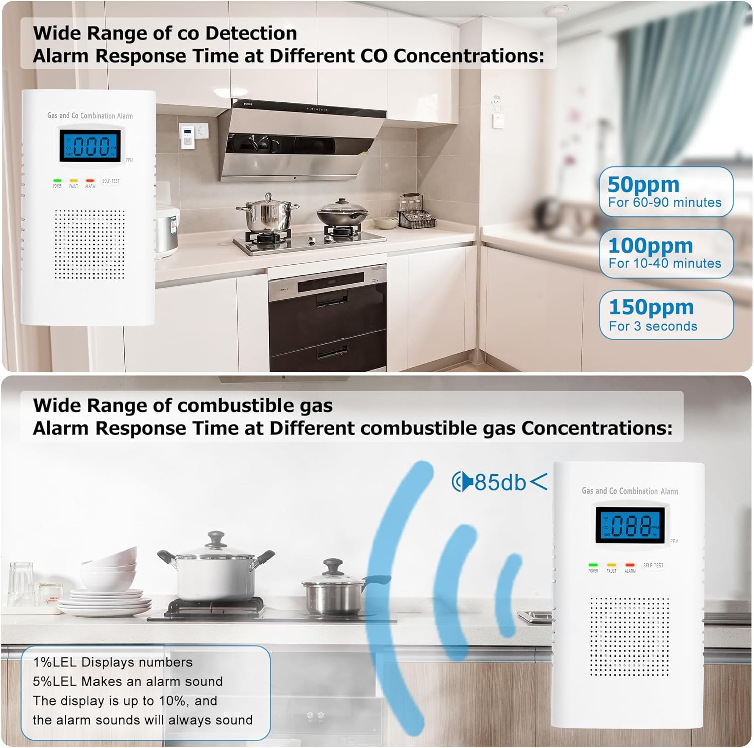 Combination Gas and Carbon Monoxide Detector Plug-in | CO Alarm & Natural Gas Combustible Detector | Digital Display, Battery Backup, Easy Install | for Home Kitchen Safety Monitoring 1-Pack - Image 7