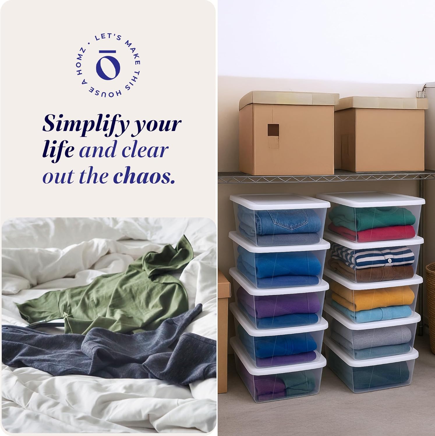 HOMZ 10-Pack Snaplock, Small Clear Plastic Storage Organizer Bins w/ Lids, 6 Quart, White - Stackable Container Boxes for Bedroom, Bathroom, Garage, and Office Organization - Image 6