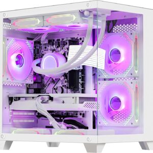 Gaming PC Desktop -AMD Ryzen 7 5700X 3.4 GHz -GeForce RTX 5060 8GB -32GB DDR4 RAM -1TB PCIe SSD -240mm AIO Water Cooled -WiFi & BT -Windows 11 RGB Prebuilt Tower Computer for Gamers-White