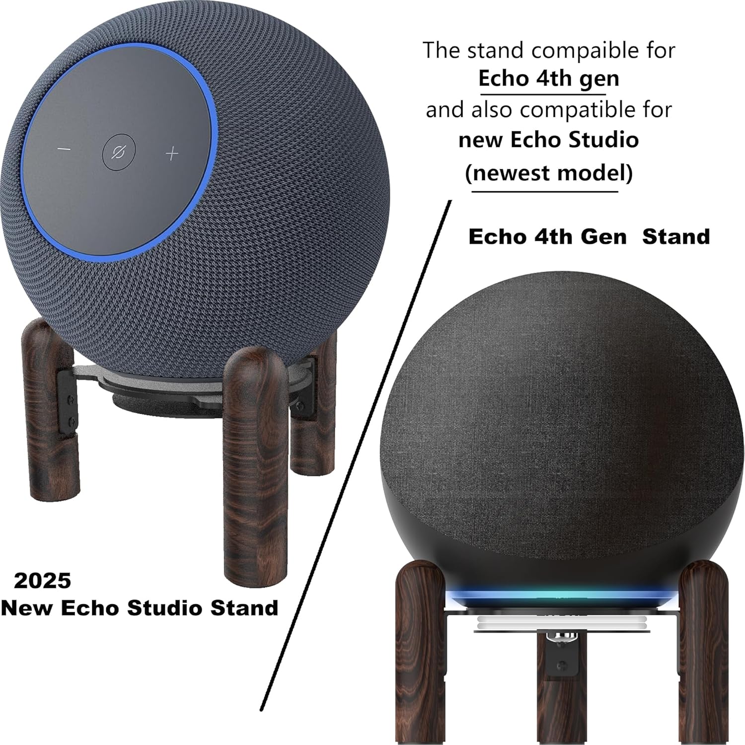 Desktop Holder Mount Stand for 2025 New Echo Studio, Echo 4th Gen,and Other Suitable Speakers. Black Walnut Wood. - Image 2