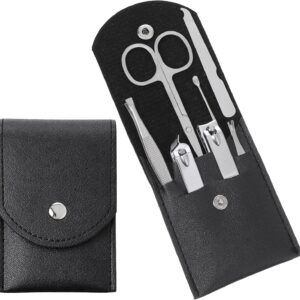 7 Pcs Travel Manicure Set Nail Clipper Set Gifts for Men & Women Fingernail Grooming Kit, Travel Clipper Kit with Nail Care Tools Beauty Scissors Tweezers PU Black Leather Pouch