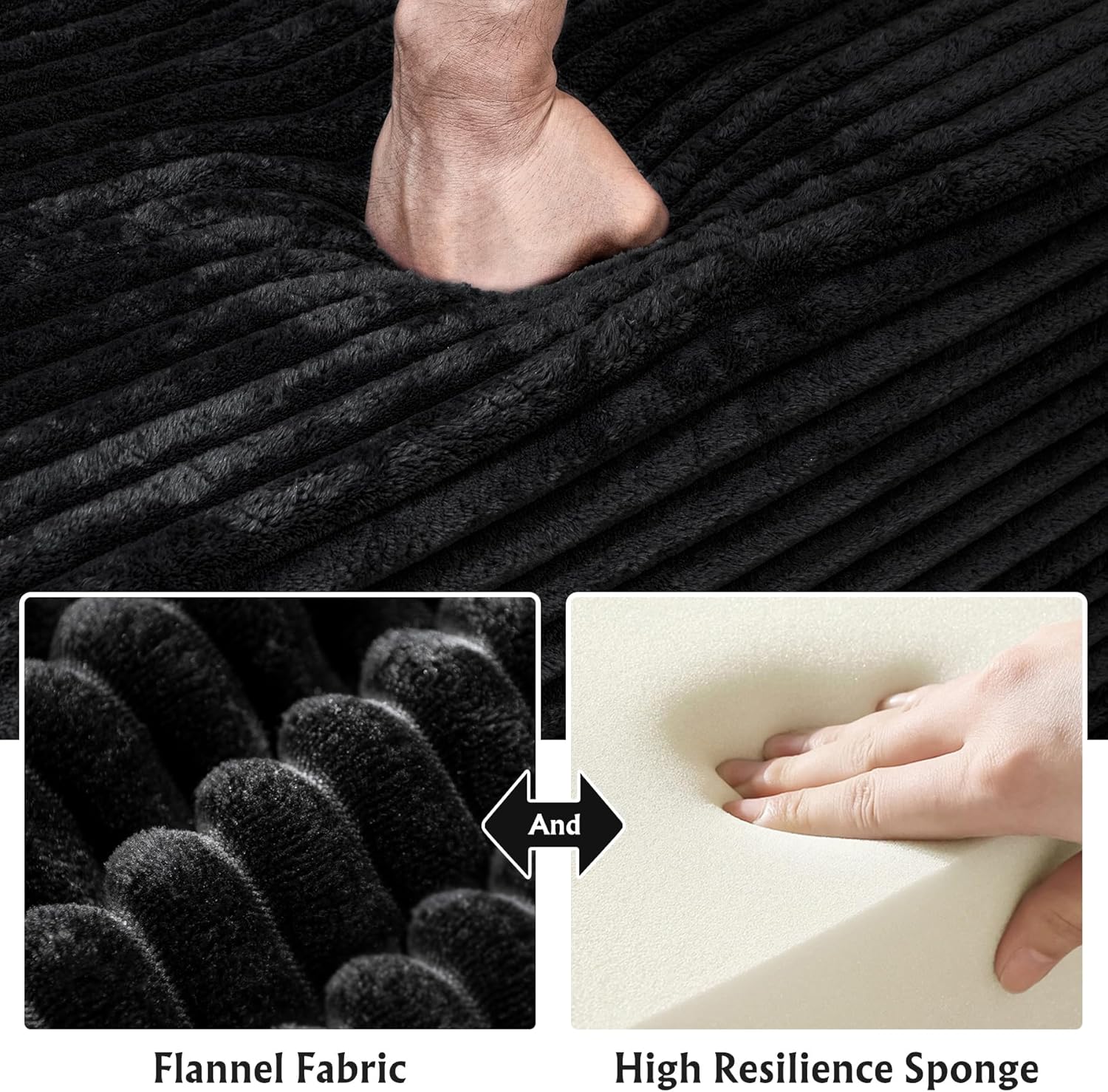 Boneless Modular Sectional Sofa, Cloud Couch with Left Facing Chaise, Oversized Deep Seat, L-Shaped, Soft Corduroy Fabric, Sectional Couch for Living Room -Black - Image 5