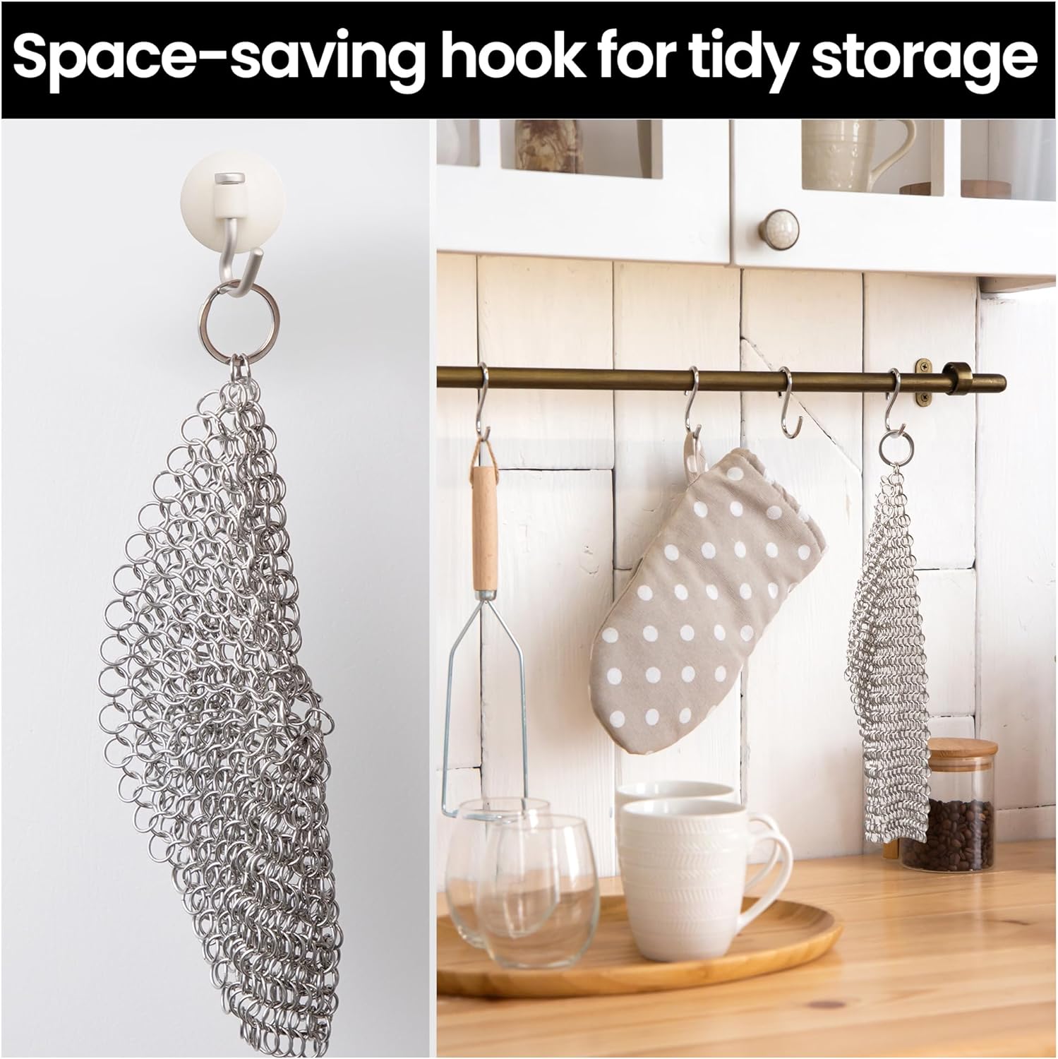 Cast Iron Scrubber 316 Stainless Steel Skillet Cleaner 8"x6" Chainmail Scrubber Scraper Chain Mail Link Scrub for Cast Iron Pre-Seasoned Pans, Griddles, BBQ Grills, and Pot Cookware Cleaning - Image 8