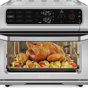 Chefman Air Fryer Toaster Oven Combo with Probe Thermometer, 12-In-1 Stainless Steel Convection Countertop, 10 Inch Pizza, 4 Slices of Toast, Cooking, Baking, Toasting, Roaster Oven Airfryer 20QT (Renewed)