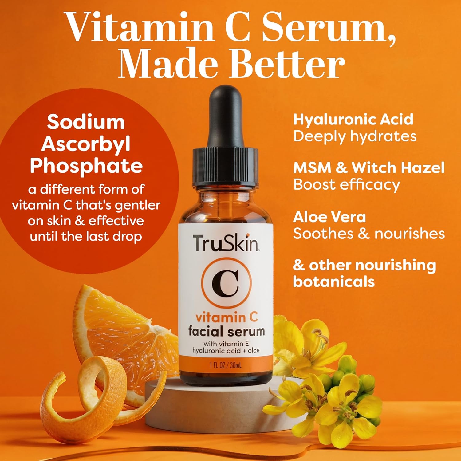 TruSkin Vitamin C Serum for Face – Anti Aging Face Serum with Hyaluronic Acid & Vitamin E – Brightening Formula for Improving Appearance of Dark Spots, Fine Lines & Wrinkles – All Skin Types, 1 fl oz - Image 2