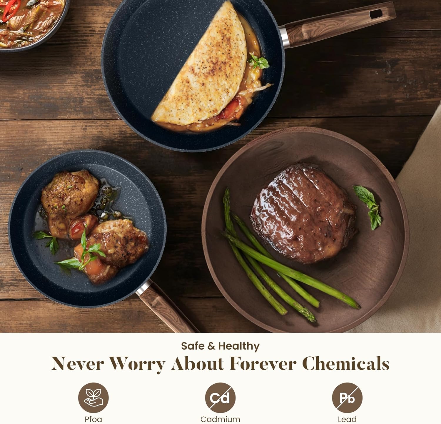 Kitchen Academy Pots and Pans Set Non Stick - 12 Piece Induction Kitchen Cookware Sets, Blue Granite Nonstick Cooking Pans Set - Image 8