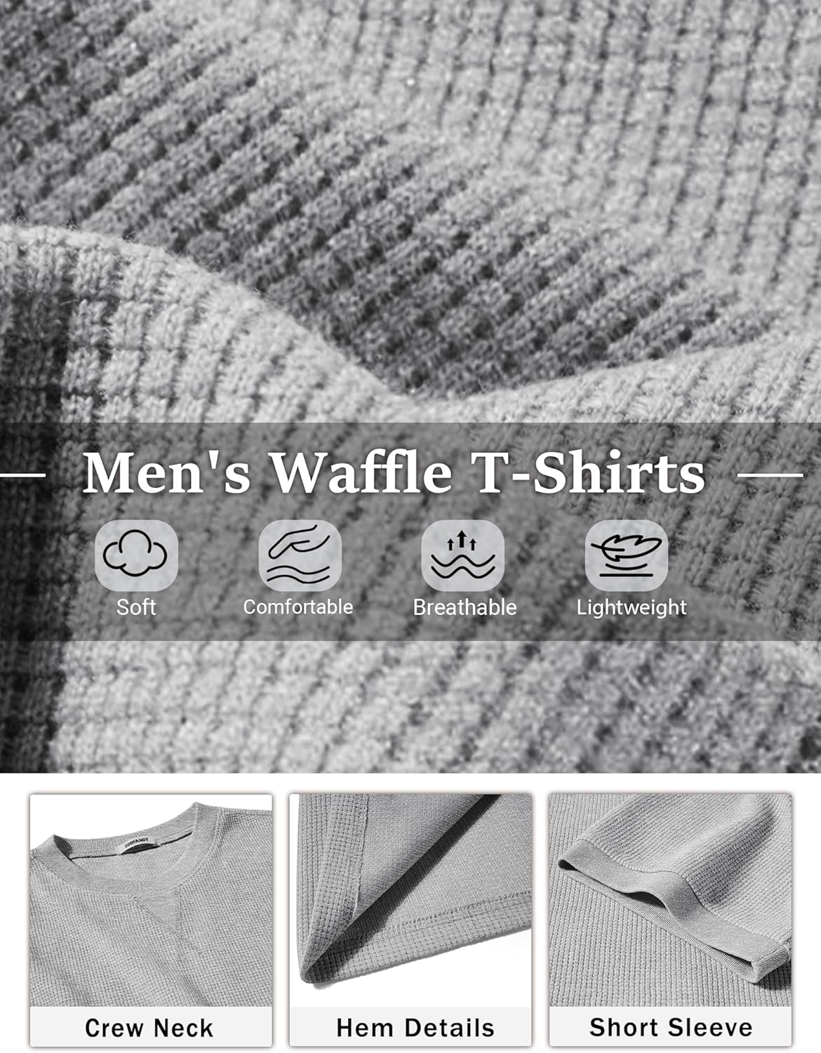 COOFANDY Men's Waffle T-Shirts Short Sleeve Casual Crew Neck Shirt Cotton Summer Plain Pullover Tees - Image 5