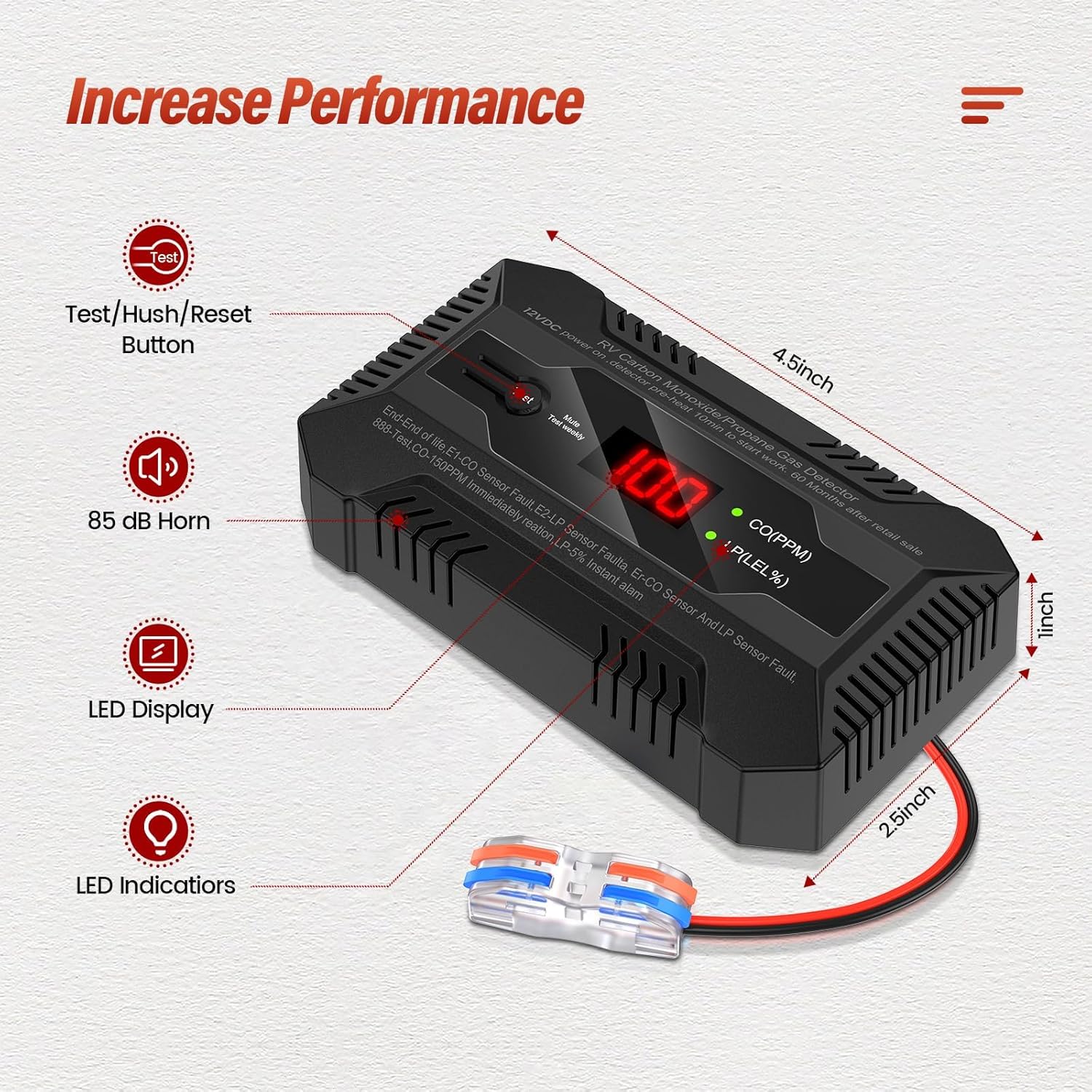RV Carbon Monoxide Alarm and Propane Gas Detector, LP/CO Leak Alarm with Separate LED Indicator Light,Carbon Monoxide 85dB Safe Warning to Ensure Boat RV Camping Safety Travel, 12 VDC- Black - Image 5