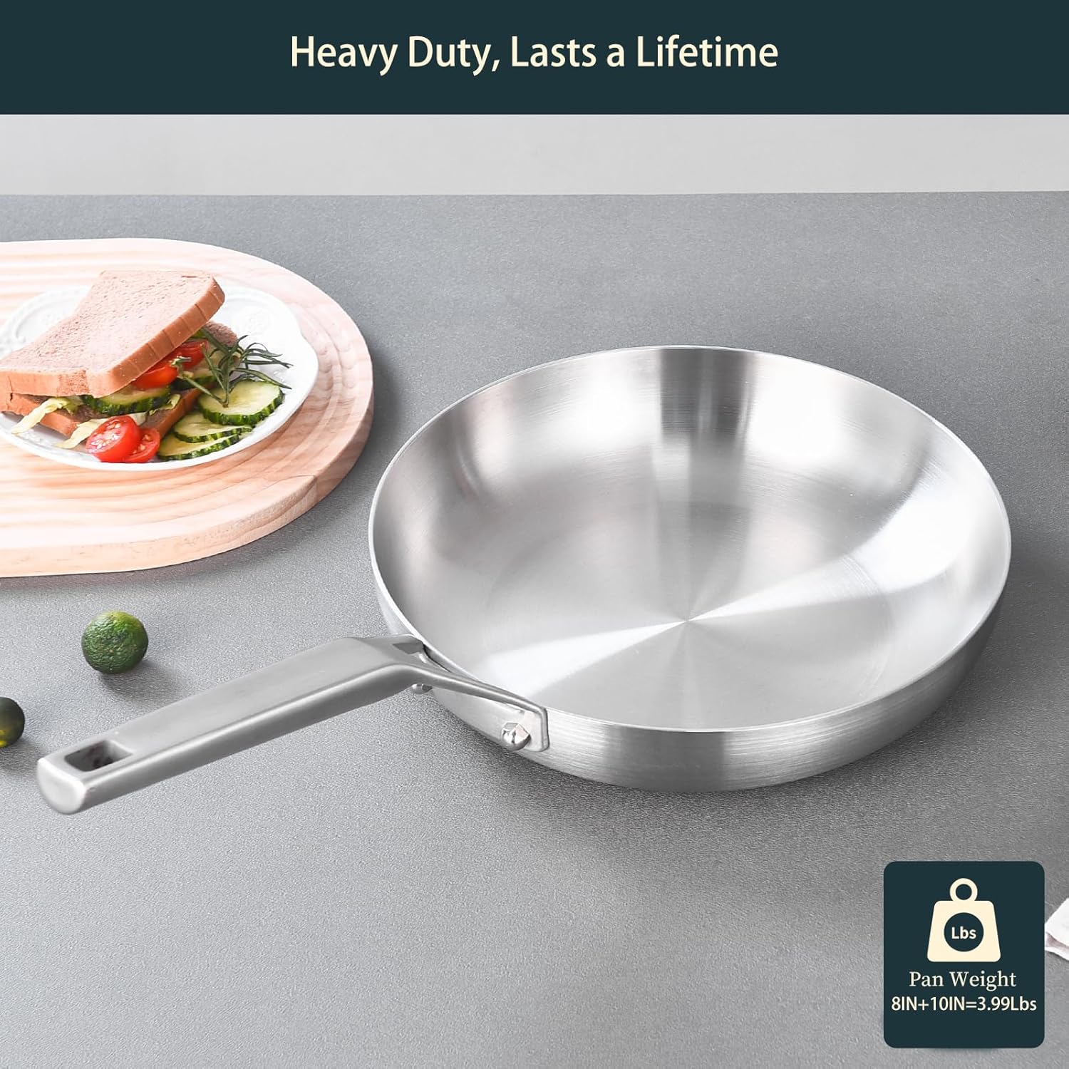 Tri-Ply Stainless Steel Frying Pan Set, 8 Inch and 10Inch, Skillet set, Durable, Cooking Pan 8" 10", Induction Ready Egg Pan, Compatible with All Cooktops Up to 600℉ - Image 6